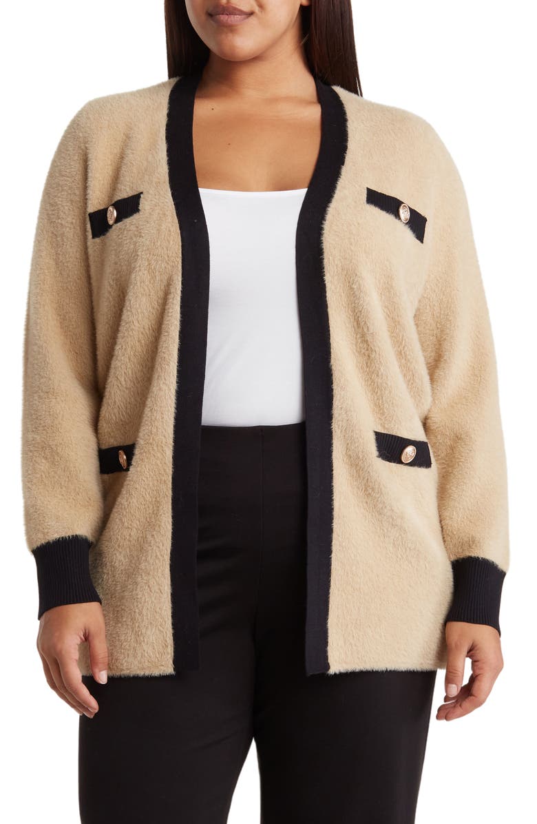 Renee C Contrast Trim Longline Cardigan, Main, color, Taupe