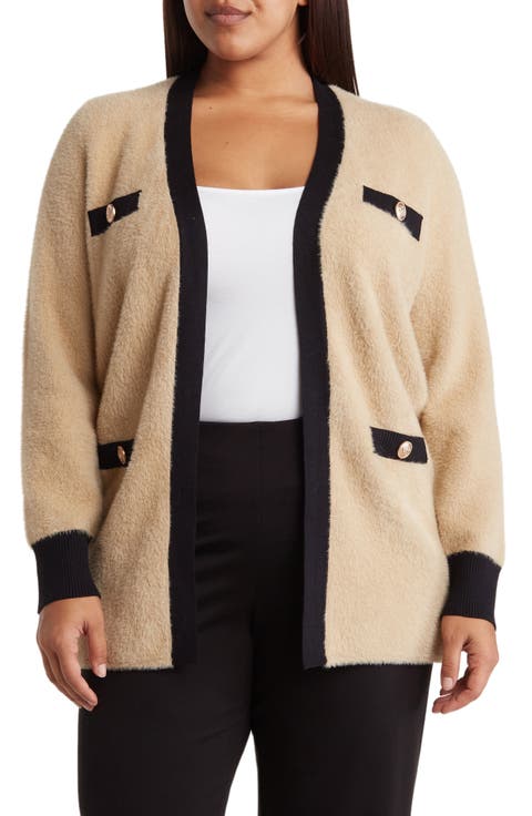Contrast Trim Longline Cardigan (Plus)