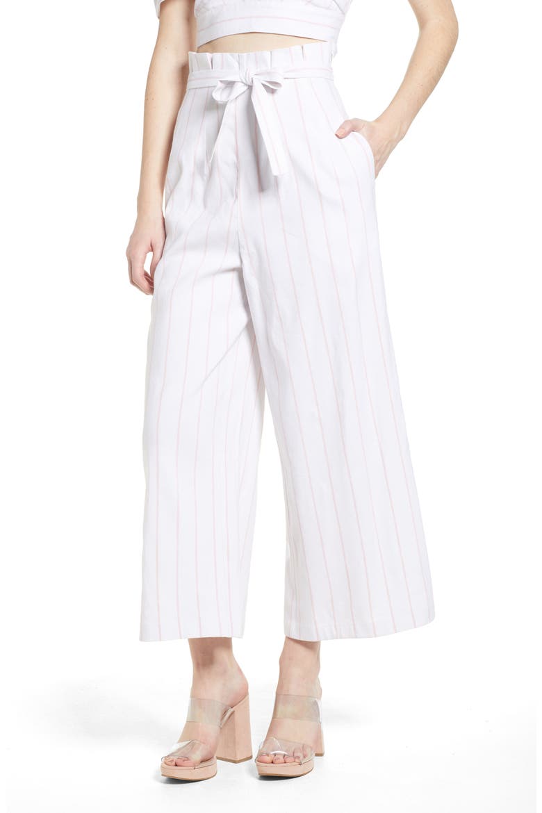 High Waist Crop Wide Leg Pants, Main, color, WHITE RETRO STRIPE