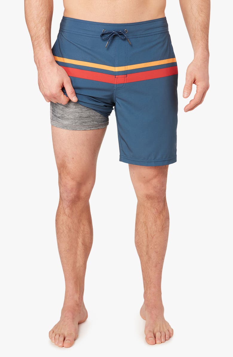 Fair Harbor The Ozone Swim Trunks, Alternate, color, Red Comp Stripe