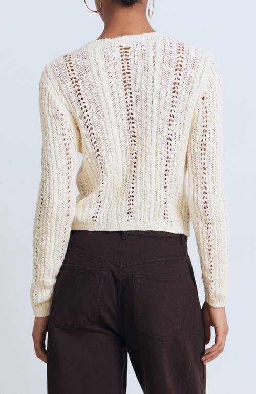Mango Openwork Crewneck Cardigan In Neutral