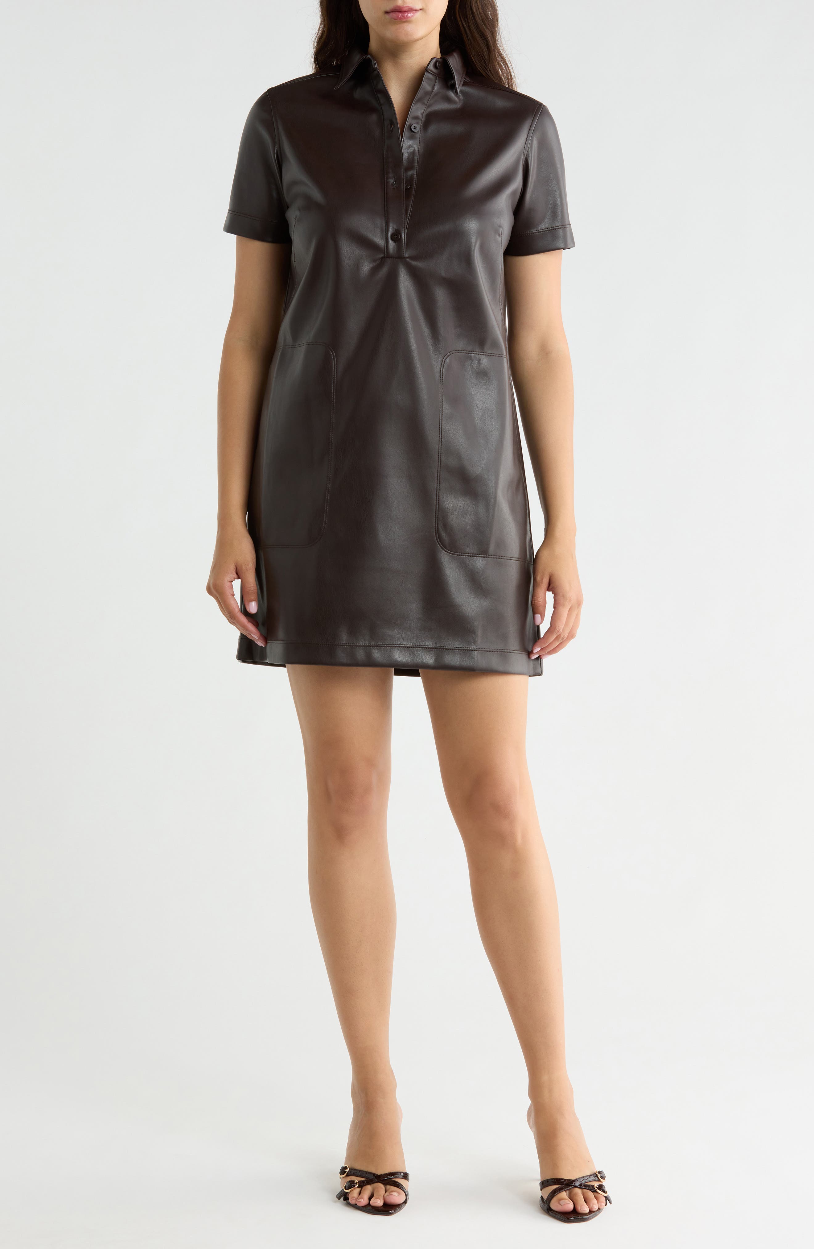Faux Leather Short Sleeve Shirtdress