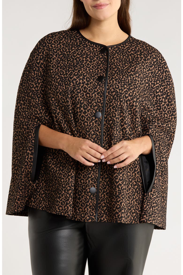 Leopard Jacquard Cape, Alternate, color, DARK CAMEL/BLACK