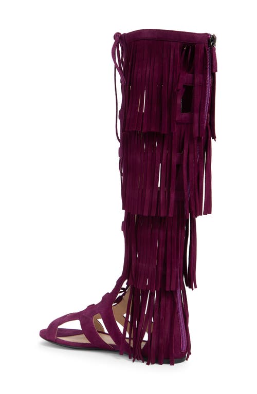 Longchamp Ghillie Lace-up Fringe Sandal In Violet