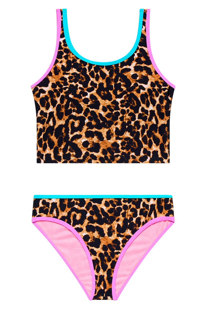 Kids' Contrast Binding Two-Piece Swimsuit, Main, color, BLACK MULTI