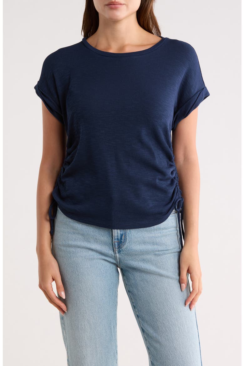 Shirred Side Tie T-Shirt, Main, color, NAVY