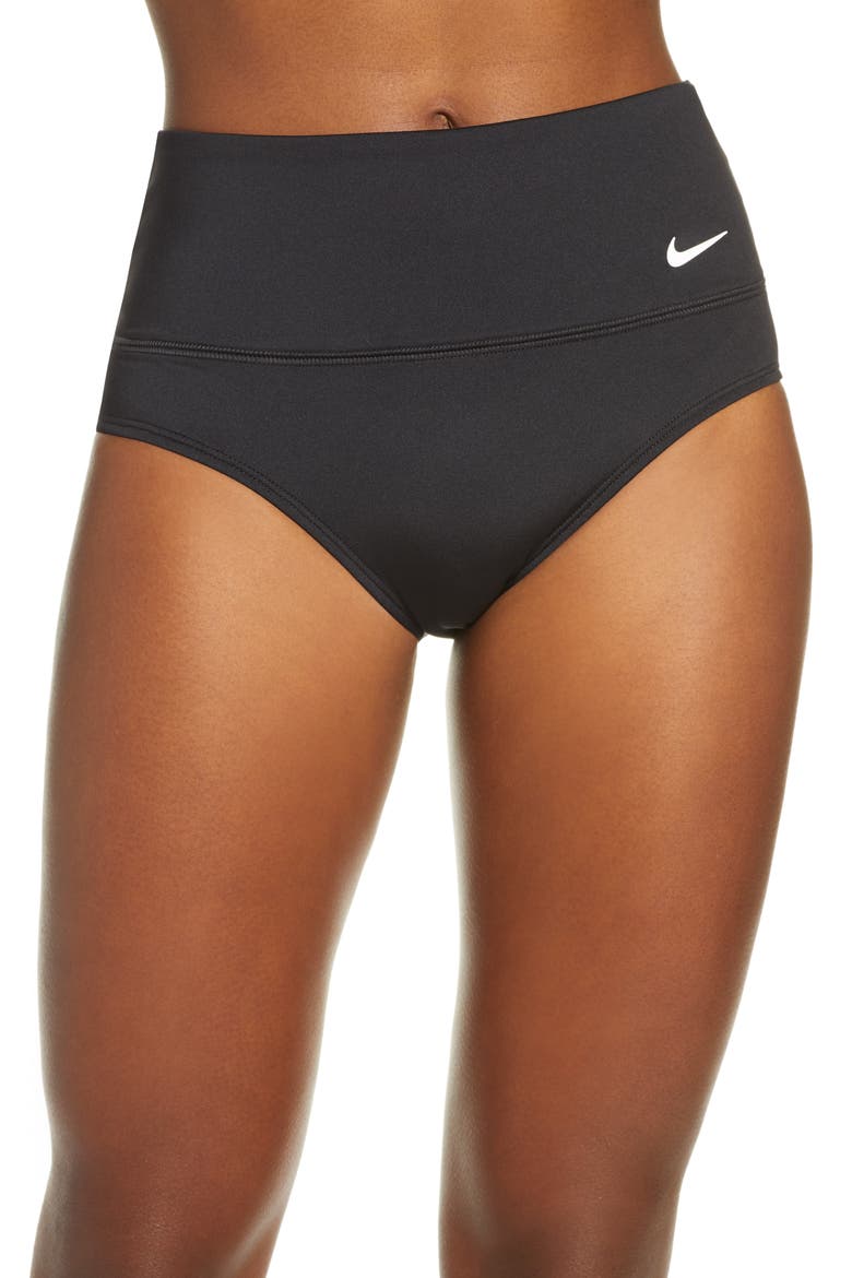 Essential High Waist Bikini Bottoms, Main, color, BLACK