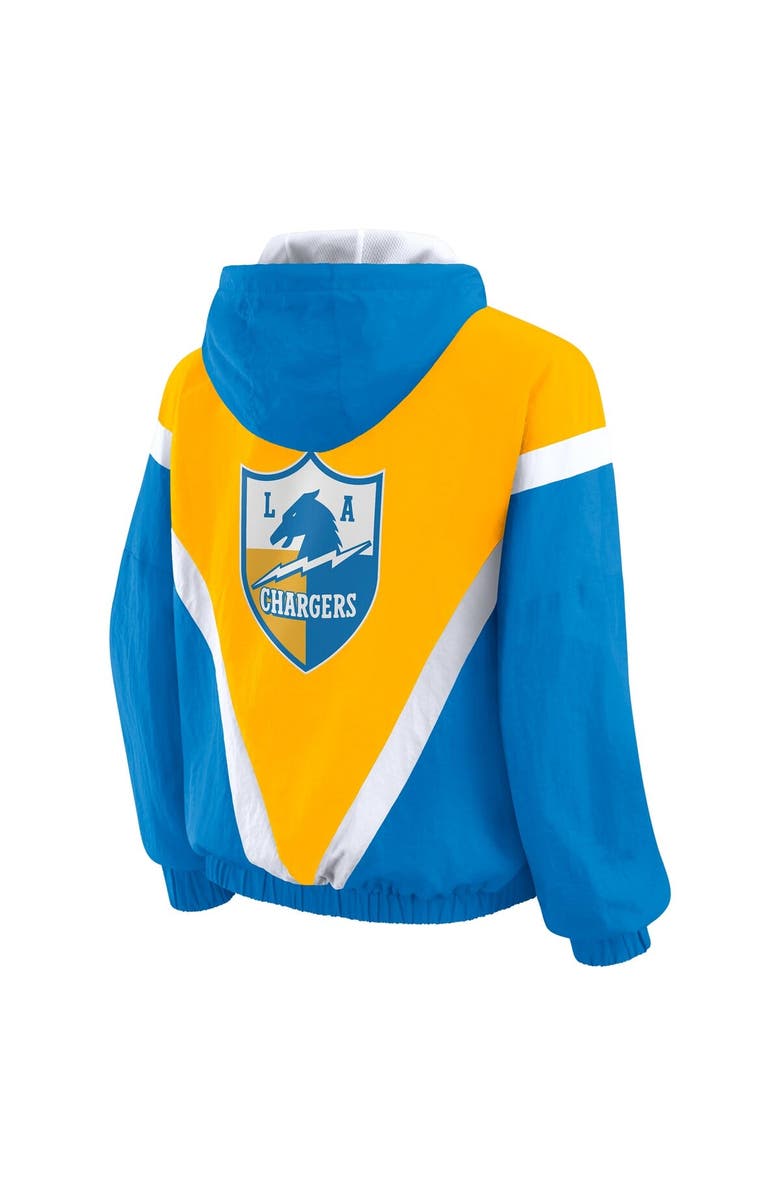 WEAR by Erin Andrews Women's WEAR by Erin Andrews Gold/Powder Blue Los Angeles Chargers Retro Crinkle Full-Zip Hoodie Windbreaker, Alternate, color, Gold