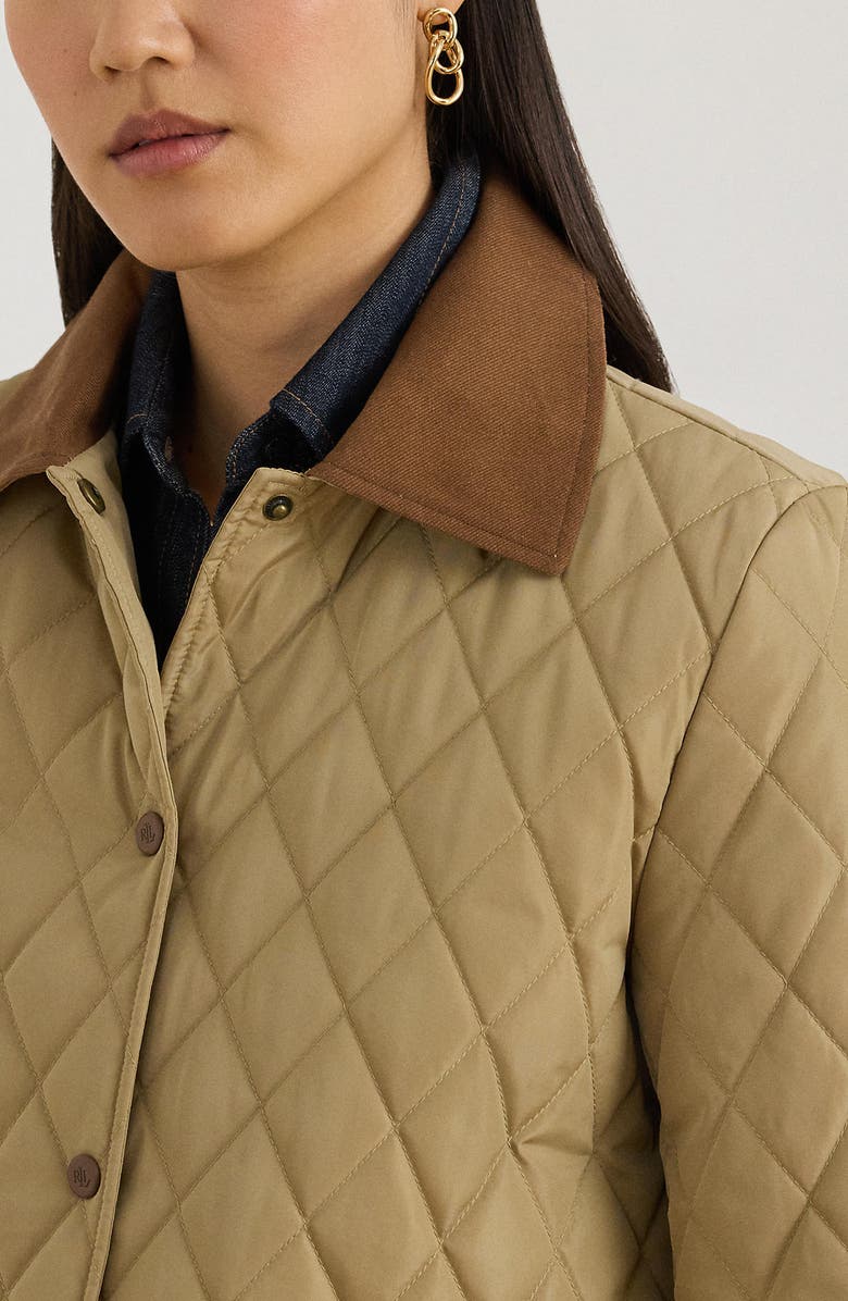 Lauren Ralph Lauren Twill Collar Quilted Jacket, Alternate, color, Birch Tan