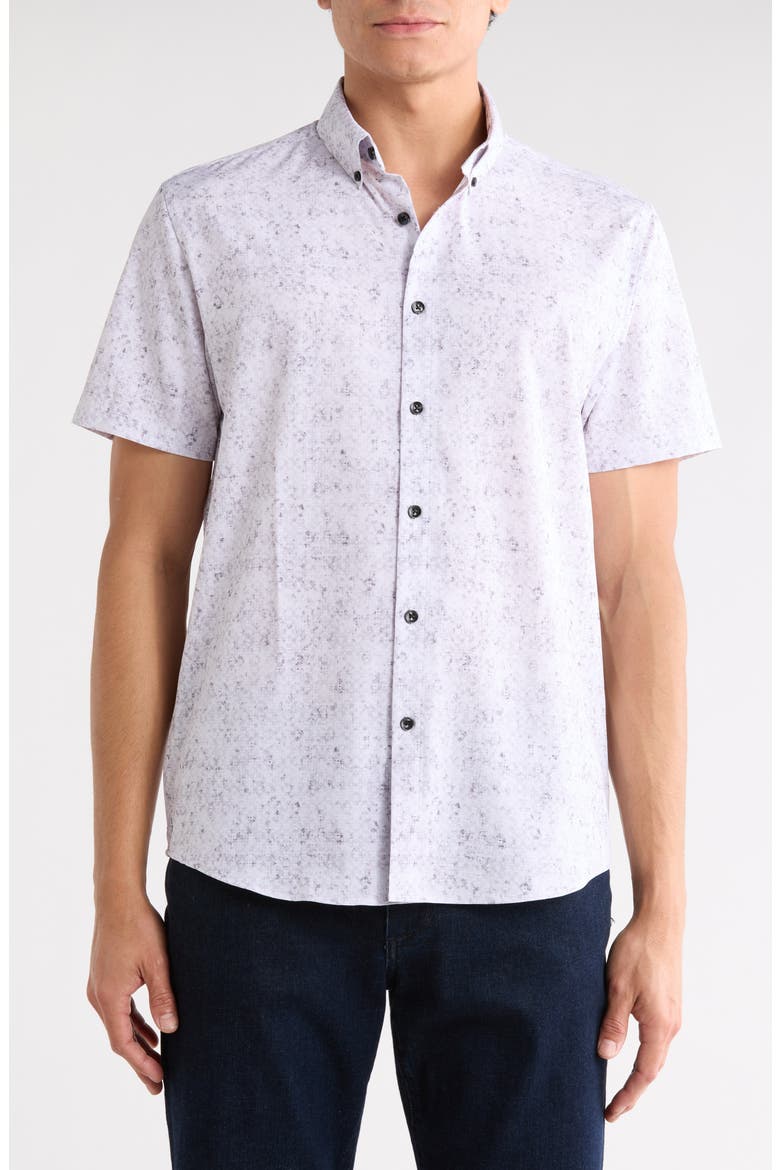 Blurred Geo Short Sleeve Shirt, Main, color, GREY
