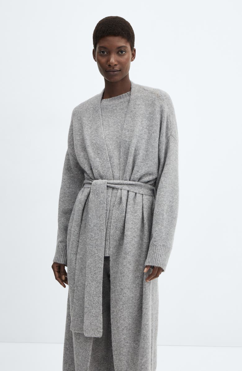 MANGO Longline Tie Belt Cardigan, Alternate, color,