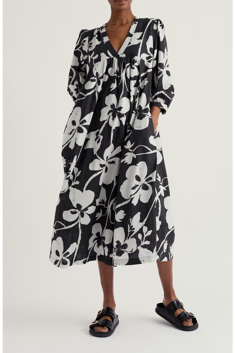 Earth Floral Organic Cotton Caftan Dress, Main, color, BLANK