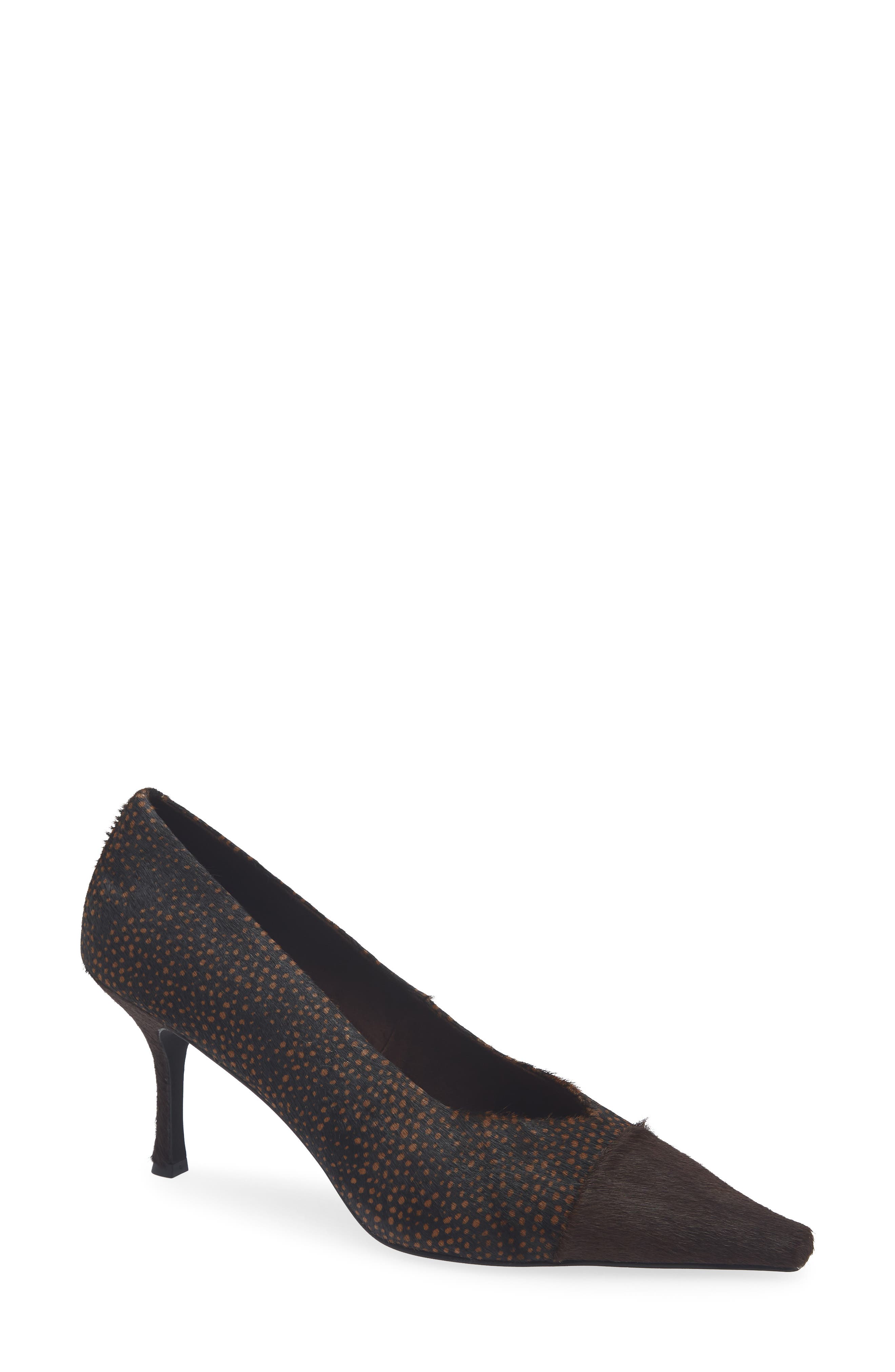 Campaign Genuine Calf Hair Pointed Toe Pump, Main, color, BROWN DOT COMBO