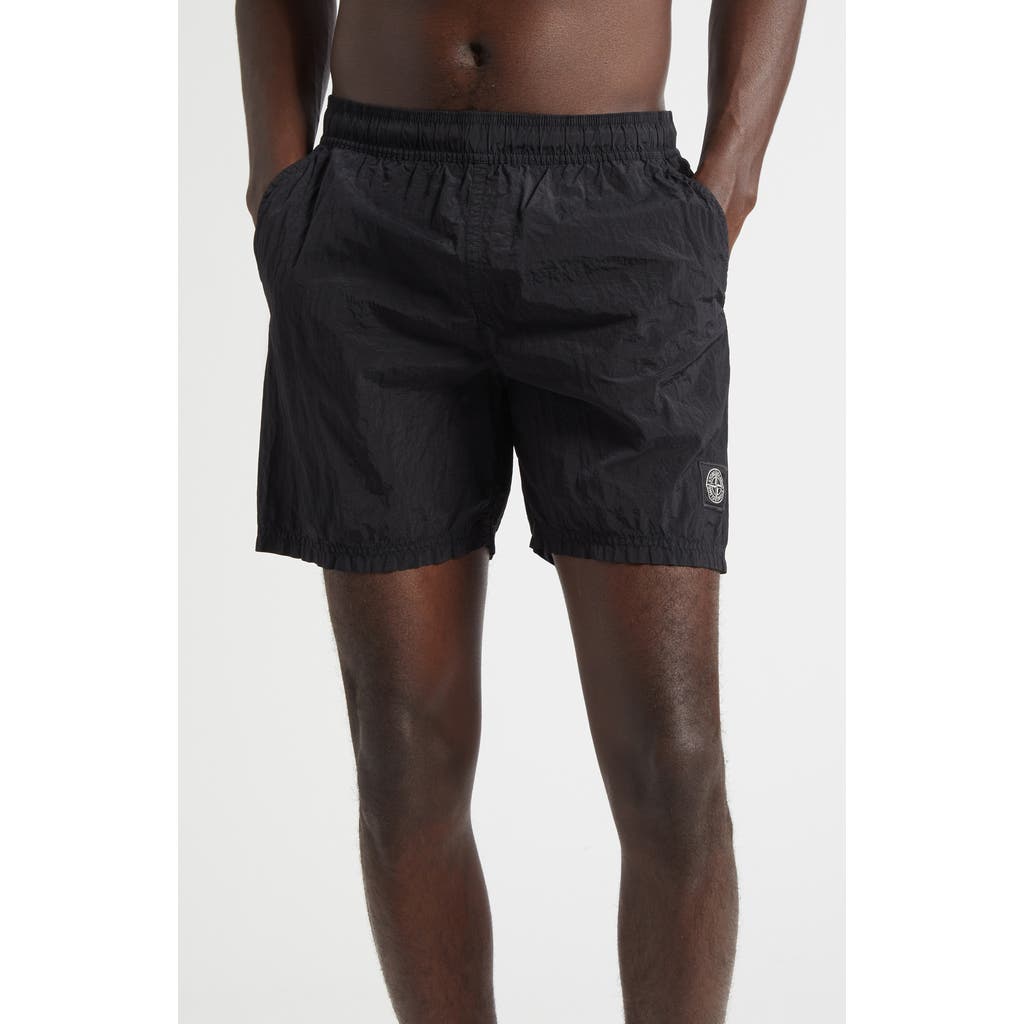 Stone Island Compass Logo Patch Nylon Swim Trunks in V0029 Black  product