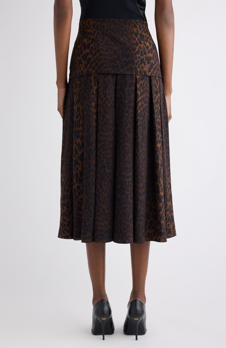 Balenciaga Leopard Print Pleated Silk Midi Skirt, Alternate, color, 2135 Brown