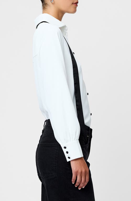 French Connection Quinn Satin Bow Crepe Shirt In Gray