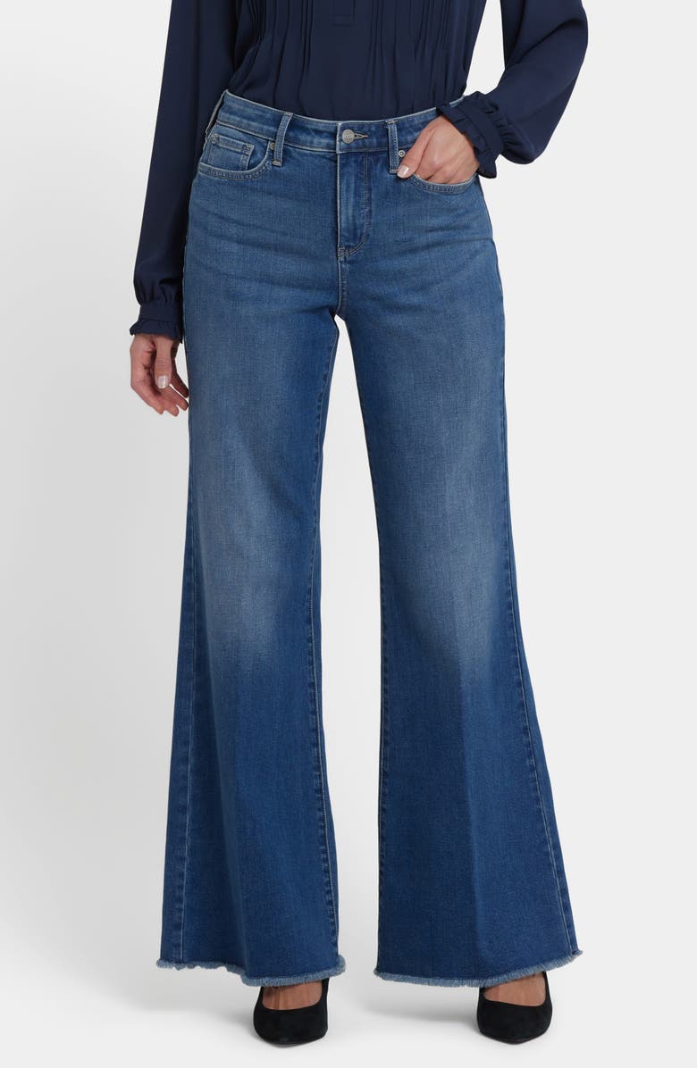 NYDJ Mia Frayed High Waist Wide Leg Palazzo Jeans, Main, color, Romantic Indigo