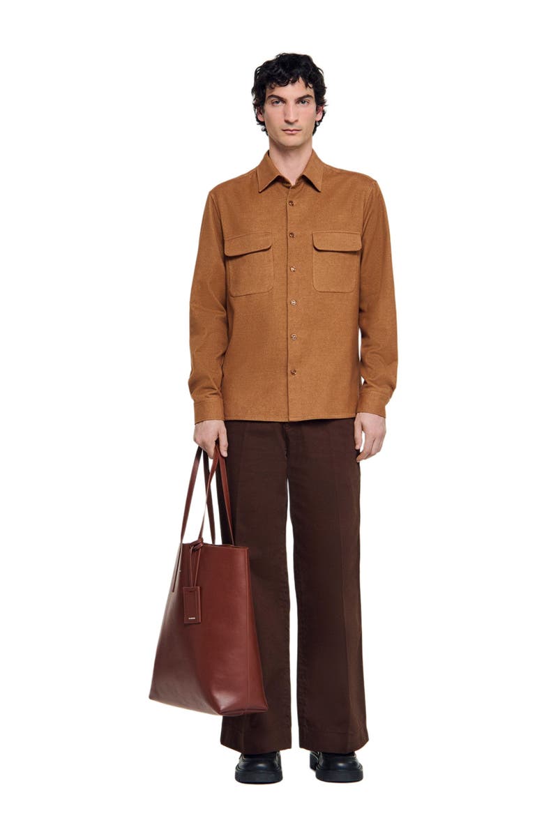 SANDRO Flap pocket flannel shirt, Alternate, color, Camel