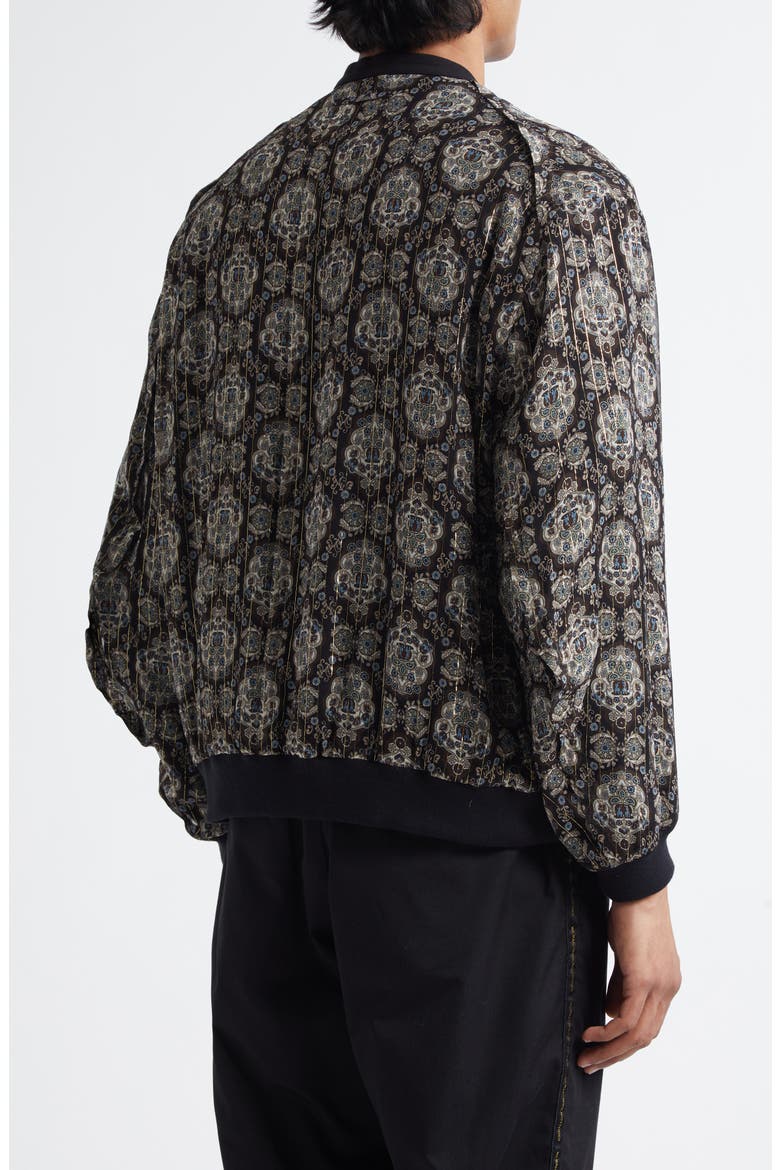 Print Silk Blend Blouson Jacket, Alternate, color, BLACK BASE