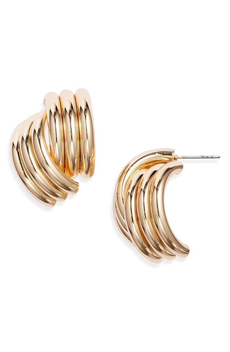 Open Edit Ribbed Metal Earrings, Main, color, Gold