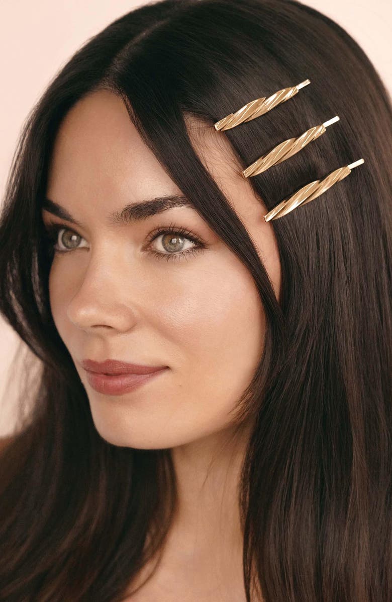 Ettika 3-Pack Twisted Barrettes, Alternate, color, Gold