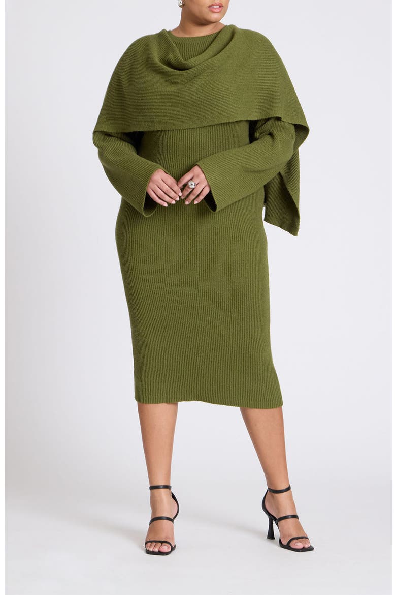 Long Sleeve Sweater Dress with Scarf, Main, color, EVERGREEN