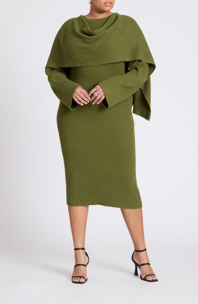 ELOQUII Long Sleeve Sweater Dress with Scarf, Main, color, 