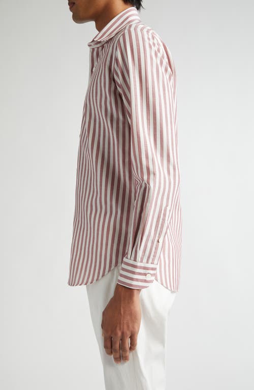 Eleventy Stripe Cotton & Linen Button-up Shirt In Berry