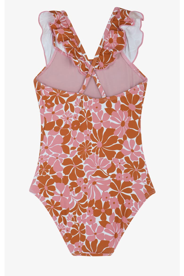 Summer Memories Square Neck Ruffle One Piece, Alternate, color, Pink-Brown
