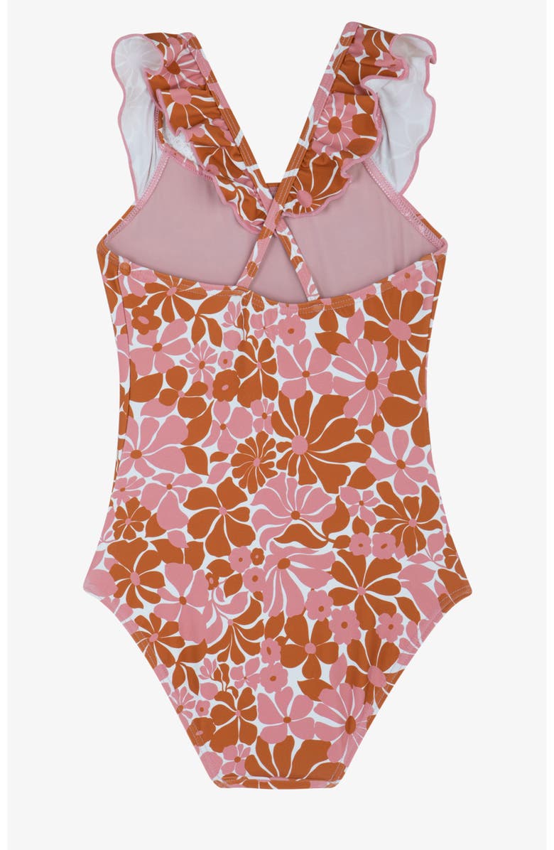 Gottex Kids Summer Memories Square Neck Ruffle One Piece, Alternate, color, Pink-Brown