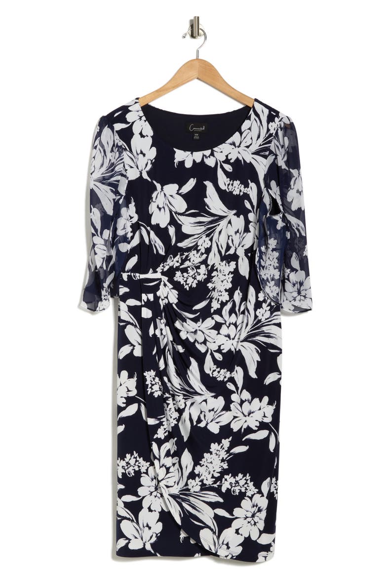 Cape Sleeve Faux Wrap Dress, Alternate, color, NAVY