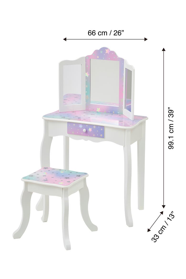 Princess Gisele Star Sky Vanity & Stool Set, Alternate, color, WHITE/ LAVENDER