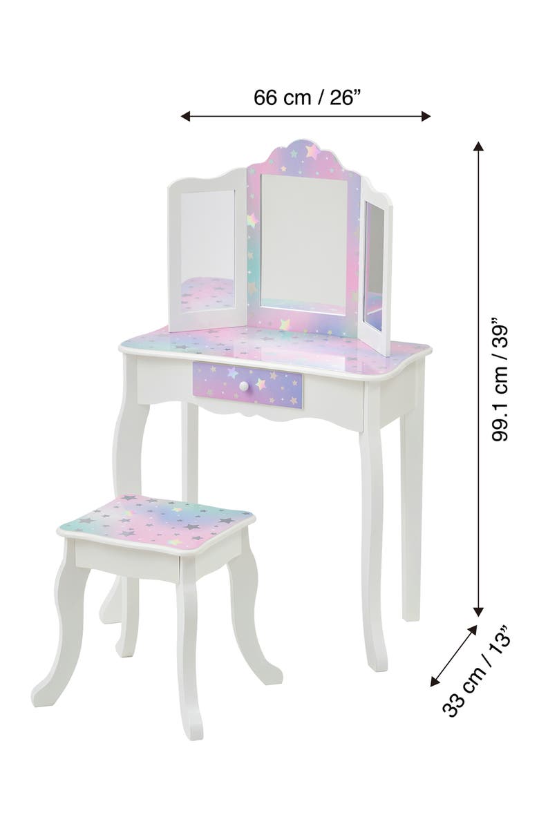 Teamson Kids Princess Gisele Star Sky Vanity & Stool Set, Alternate, color, White/ Lavender
