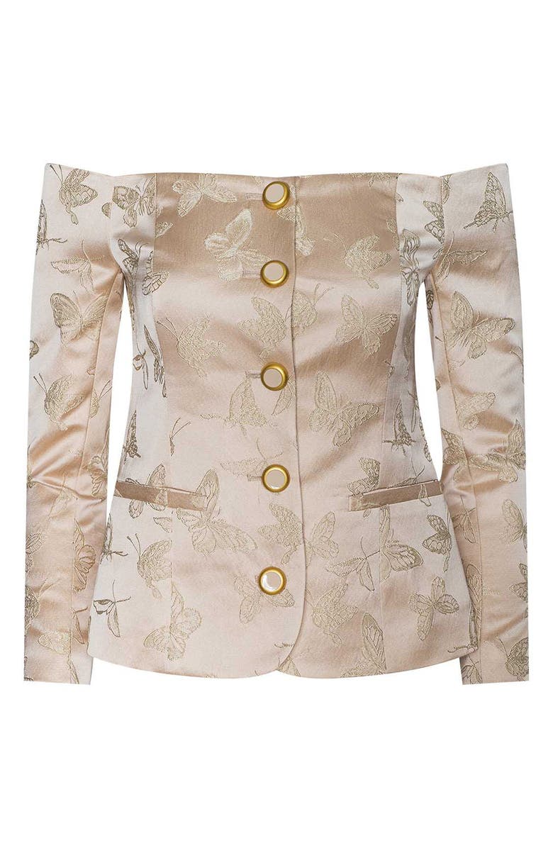 L'AGENCE Alice Embroidered Off the Shoulder Blazer, Alternate, color, 