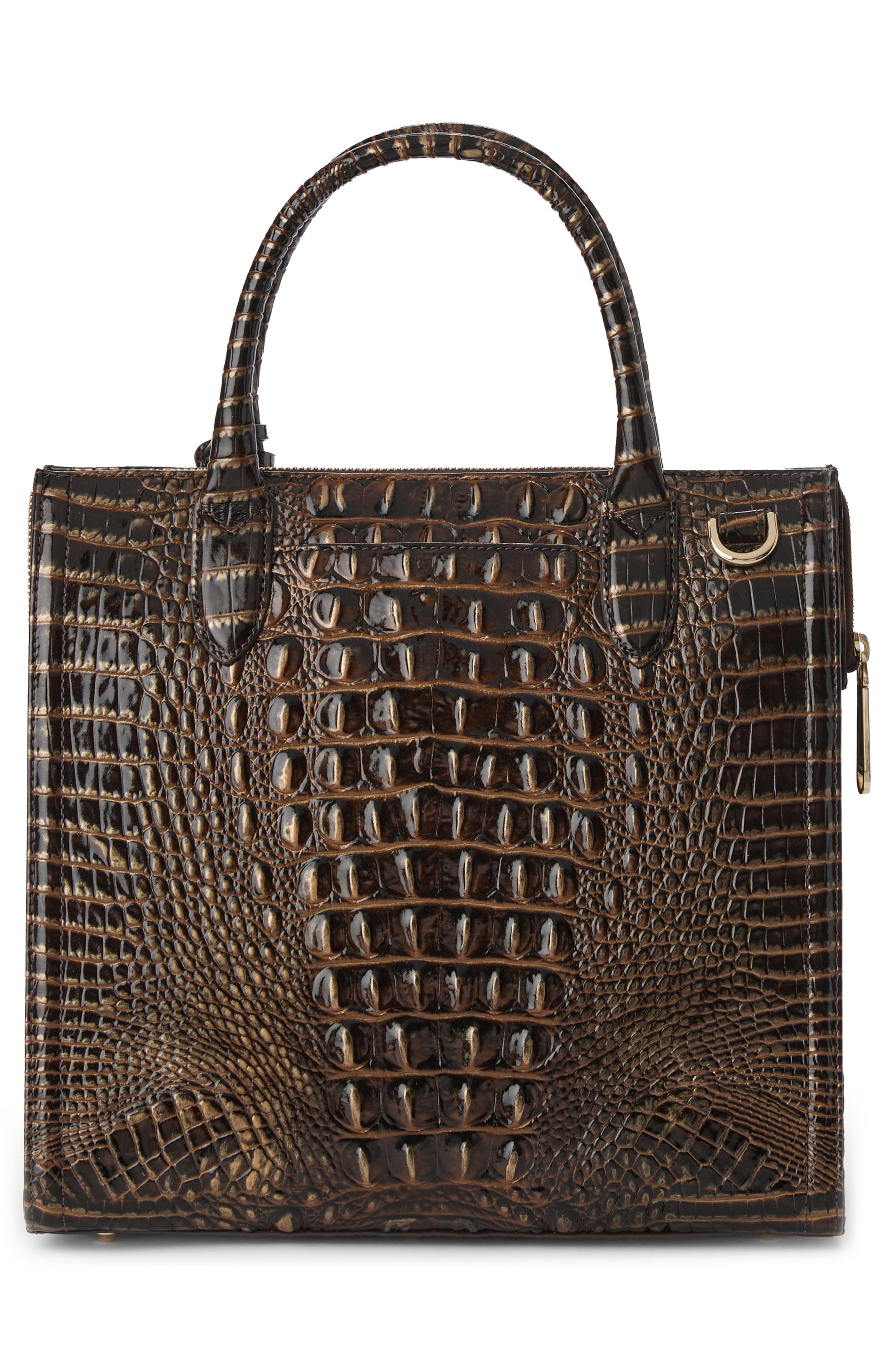 Brahmin Caroline Croc Embossed Leather Satchel, Alternate, color, Chocolate Melbourne