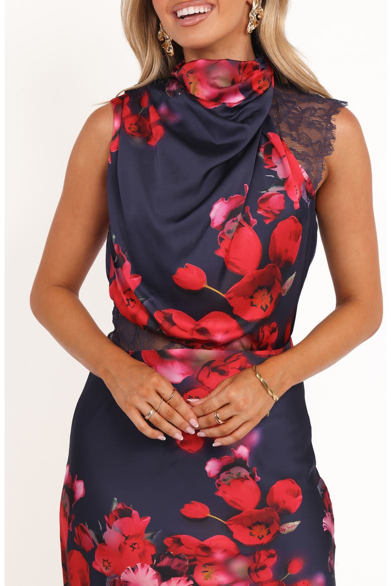 Annabelle Floral Cowl Neck Satin Maxi Dress, Alternate, color, NAVY FLORAL