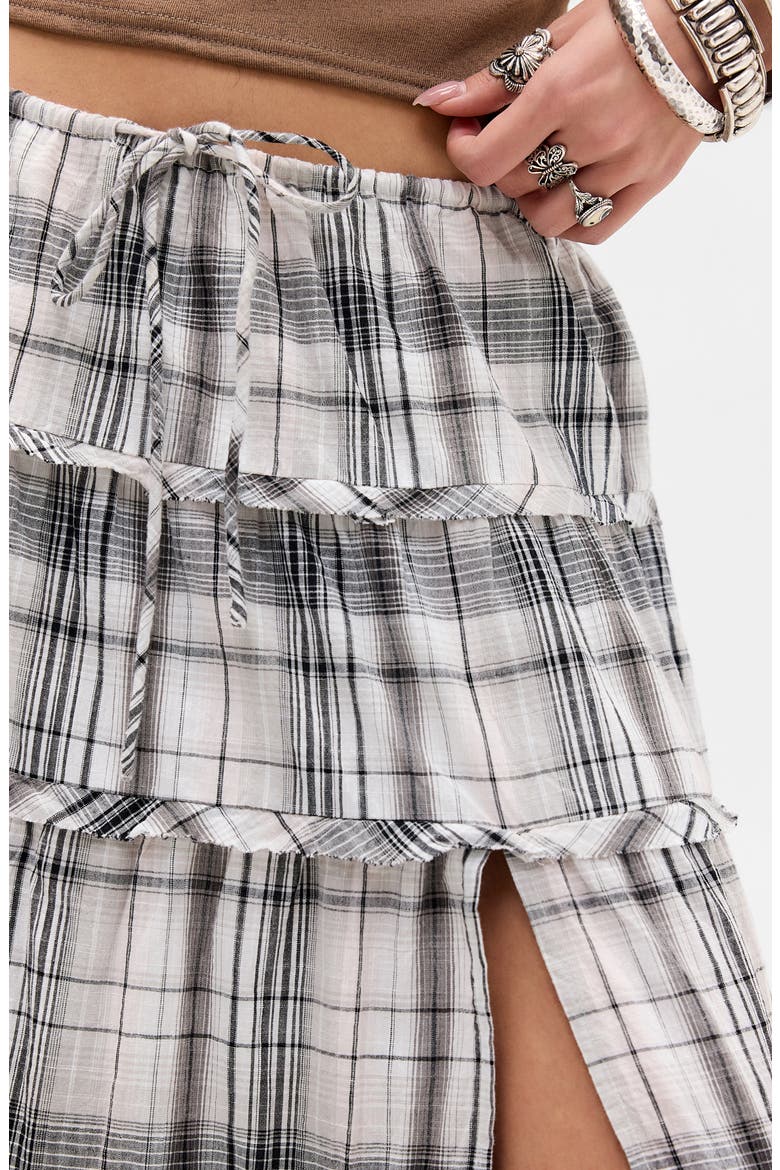 Nova Tiered Gauze Midi Skirt, Alternate, color, GREY CHECK