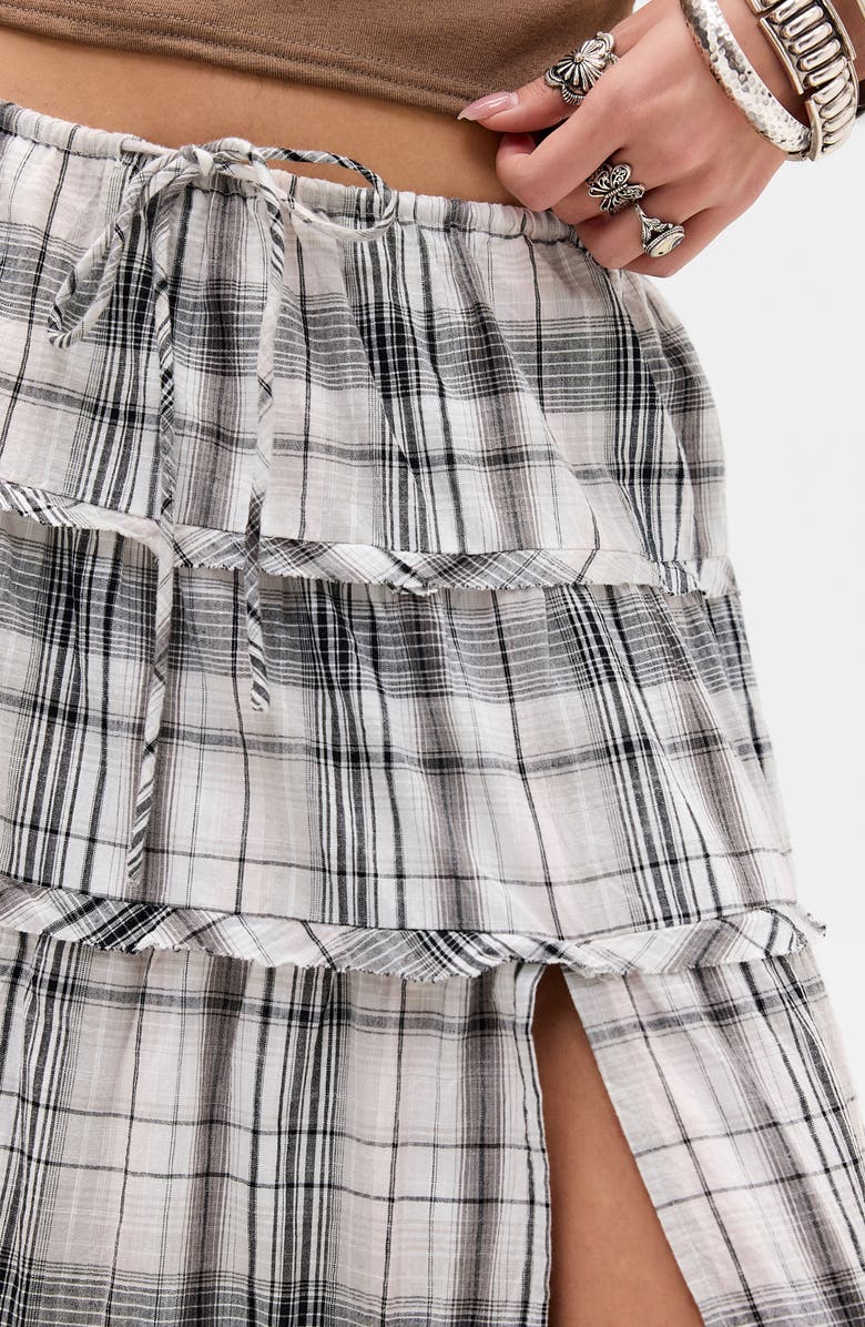 BDG Urban Outfitters Nova Tiered Gauze Midi Skirt, Alternate, color, Grey Check
