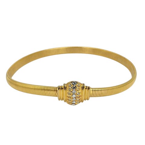 Vintage 1980s Rhinestone Oval Clasp Gold-tone Stretch Snake Chain Belt