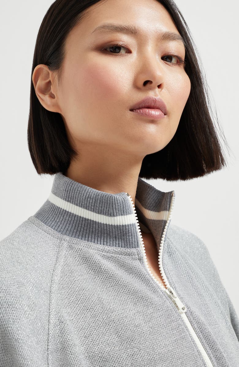 Brunello Cucinelli Sparkling piqué sweatshirt, Alternate, color, Silver