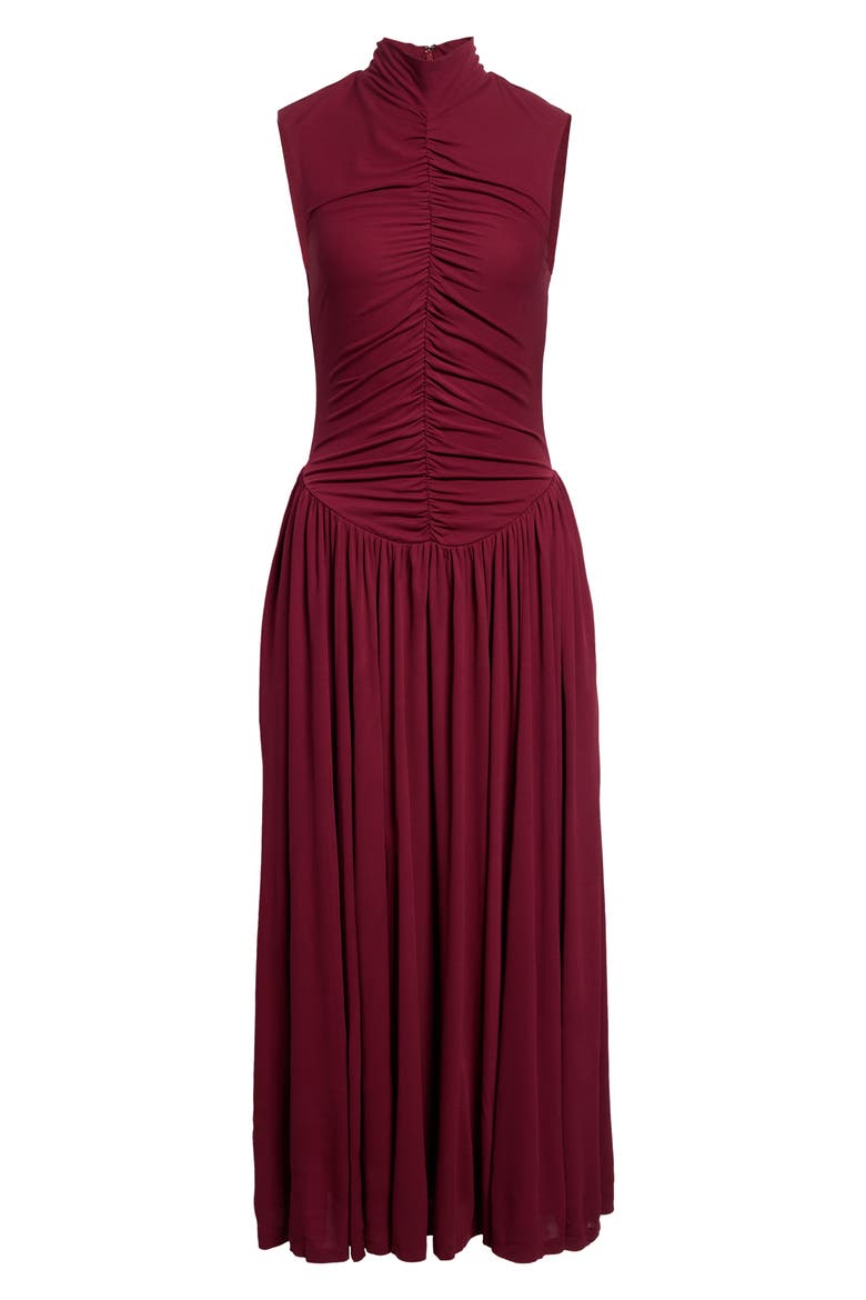 Faria Center Ruched Sleeveless Midi Dress, Alternate, color, OXBLOOD