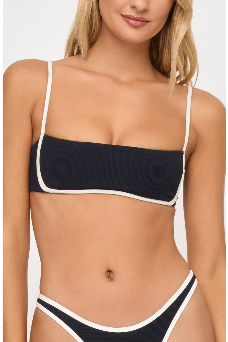Hazel Ribbed Bikini Top, Main, color, BLACK/CREAM