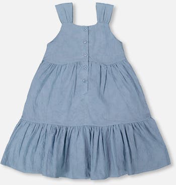 Deux par Deux Little Girl's Multi-Tiered Eyelet Dress Gray Blue