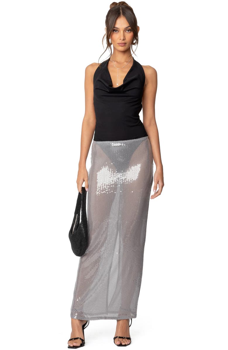 EDIKTED Cowl Neck Open Back Bodysuit, Alternate, color, Black