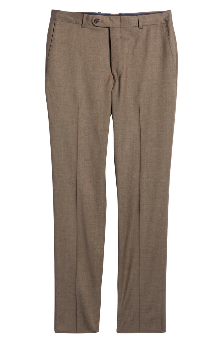 Peter Millar Harker Flat Front Stretch Wool Twill Dress Pants, Alternate, color, Brown
