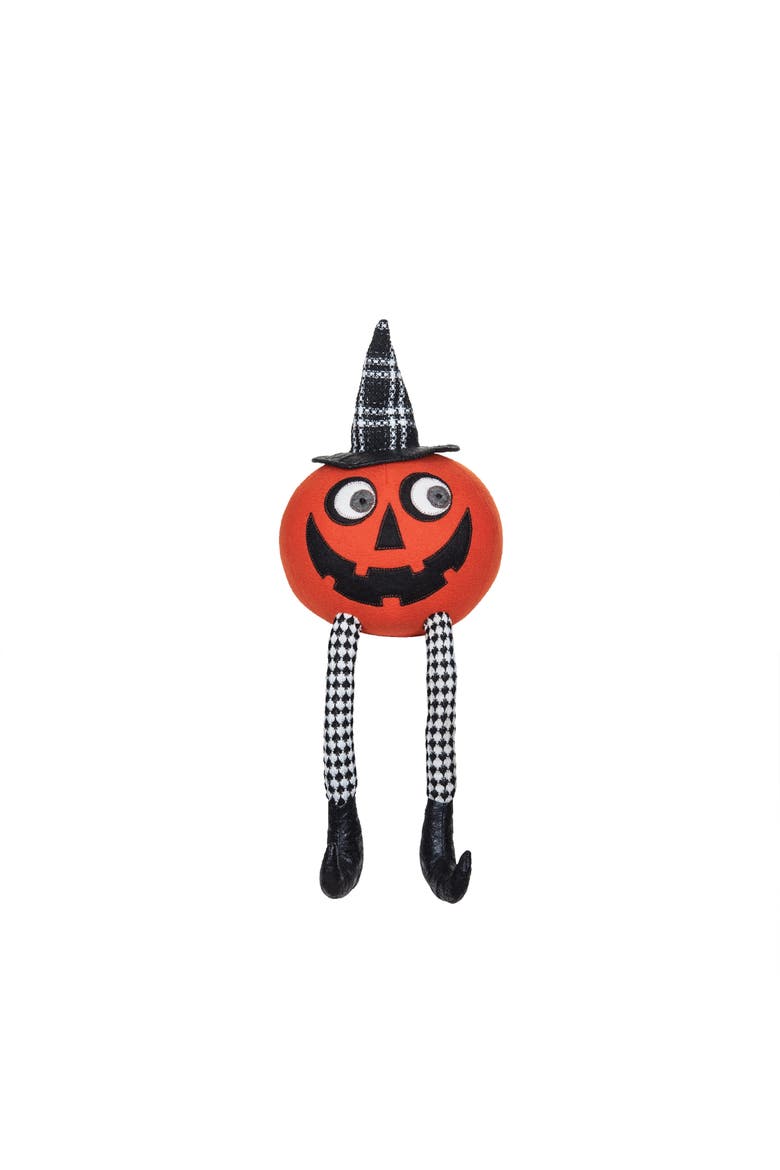 Witch Hat Jack O' Lantern Face Dangle Legs Halloween Decorative Figurine 7" x 19", Main, color, Black