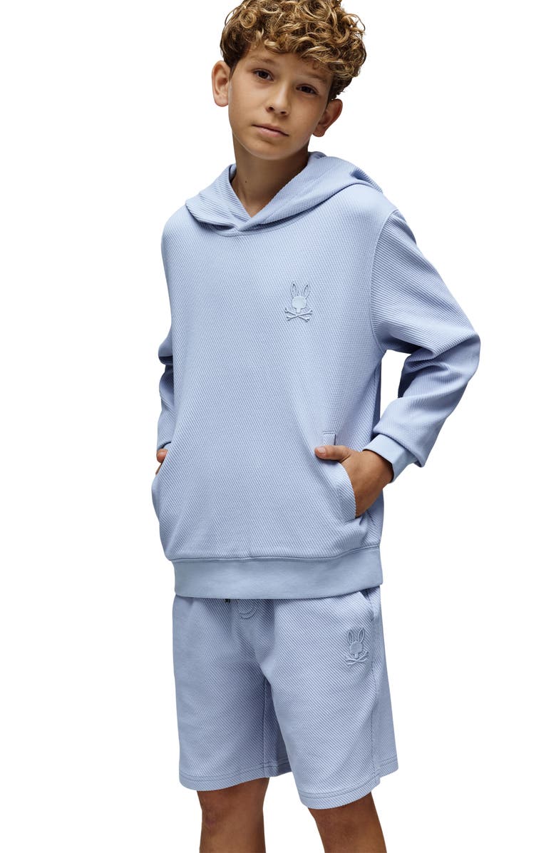Psycho Bunny Kids' Kai Twill Texture Cotton Blend Hoodie, Alternate, color, Zen Blue