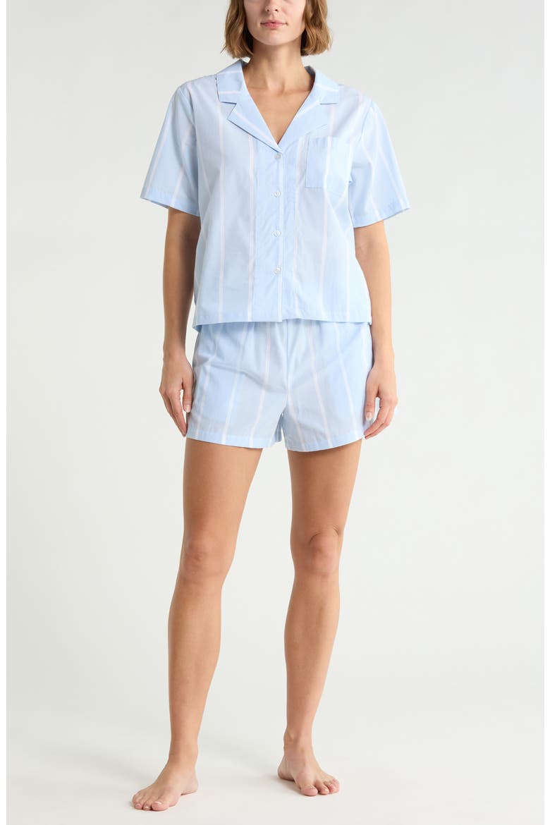 Cotton Short Sleeve Shirt & Shorts Pajamas, Main, color, BLUE F- WHITE NINA STRIPE