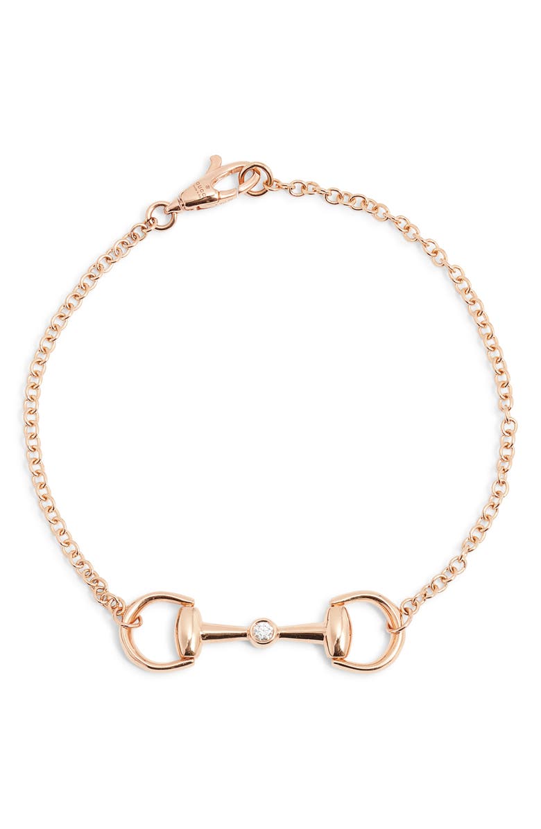 Gucci 18K Pink Gold Diamond Horsebit Bracelet, Main, color,