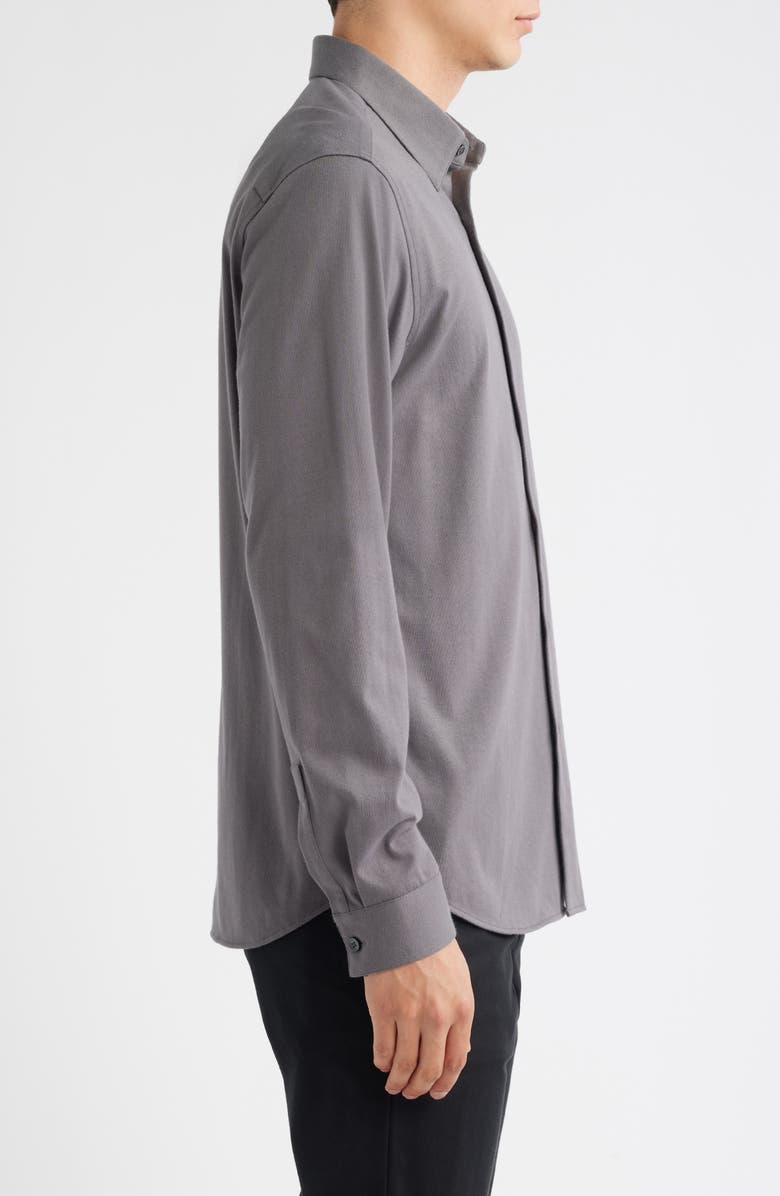 Theory Irving Structure Knit Button-Up Shirt, Alternate, color, Carbon